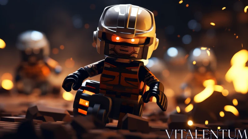 Sci-Fi Lego Minifigure on Rocky Surface AI Image