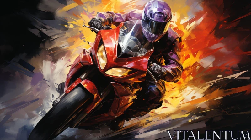 Thrilling Motorcyclist Painting in Purple Suit AI Image
