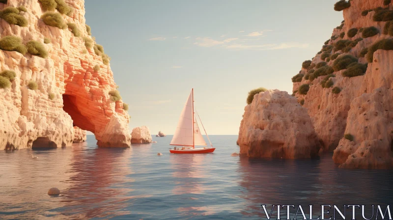 Tranquil Seascape with Sailboat and Cliffs AI Image
