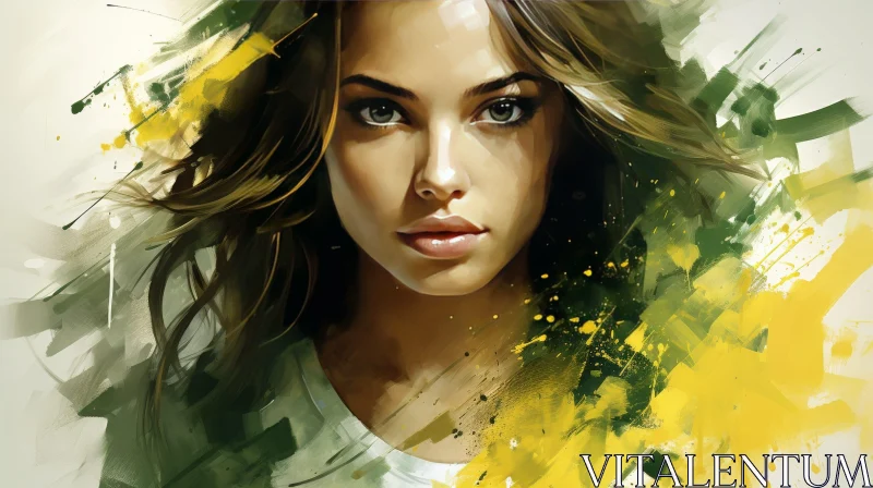 AI ART Young Woman Portrait with Flowing Hair