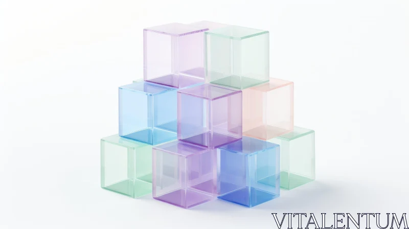 Colorful Translucent Cube Arrangement - 3D Illustration AI Image