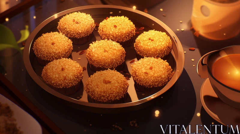 Delicious Glutinous Rice Balls with Sesame Seeds on Plate AI Image