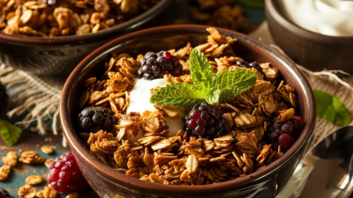 Delicious Granola Bowl with Yogurt and Berries