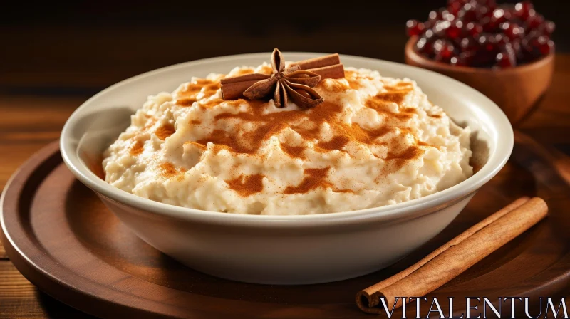 Delicious Rice Pudding with Cinnamon and Cranberries AI Image