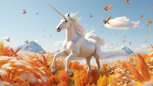 Enchanting Unicorn in Autumn Forest Painting