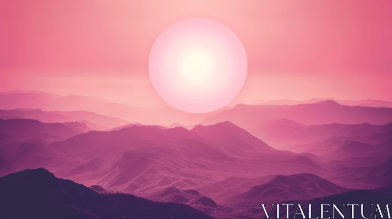 AI ART Purple Mountain Sunset Landscape