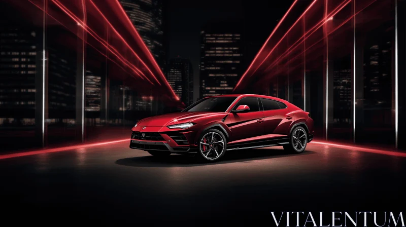 Red Lamborghini Urus Driving in City Streets at Night - Exotic and Dynamic Artwork AI Image