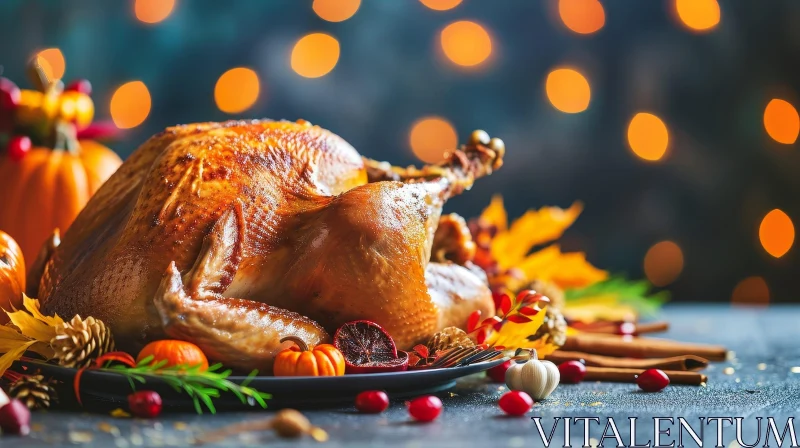 Thanksgiving Roasted Turkey with Pumpkins and Cranberries AI Image