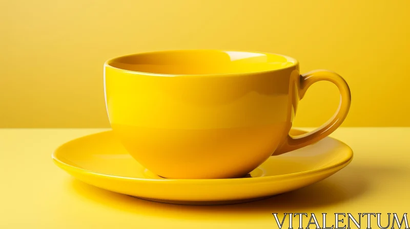 Yellow Ceramic Cup and Saucer on Bright Background AI Image
