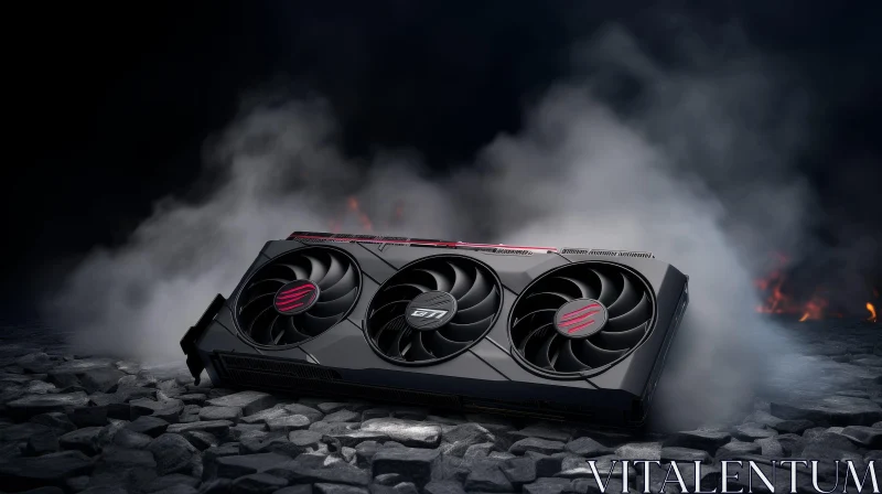 Black and Red Graphics Card Product Shot with Three Fans AI Image