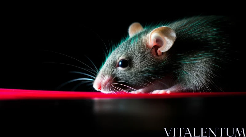 AI ART Close-Up Gray and White Rat on Red Surface