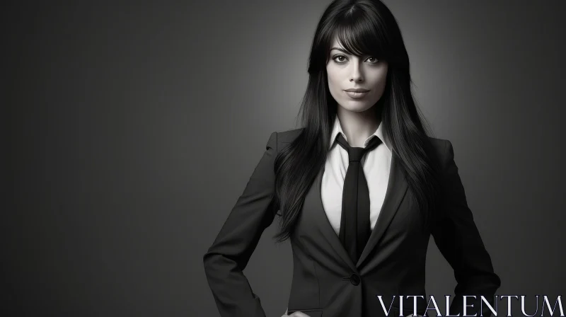 Confident Businesswoman in Black Suit AI Image