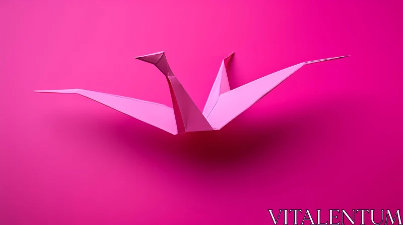Elegant Pink Origami Crane on Pink Background AI Image