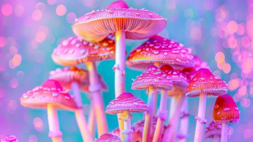 Enchanting Pink Mushroom Cluster in Forest