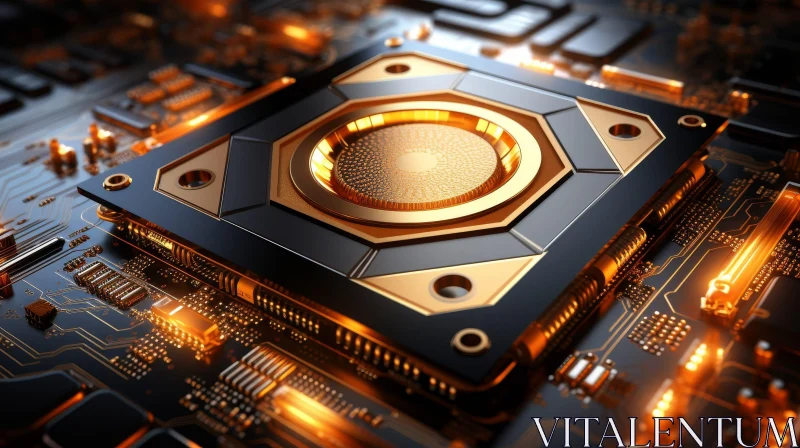 Futuristic Black and Gold Computer Processor Close-up AI Image