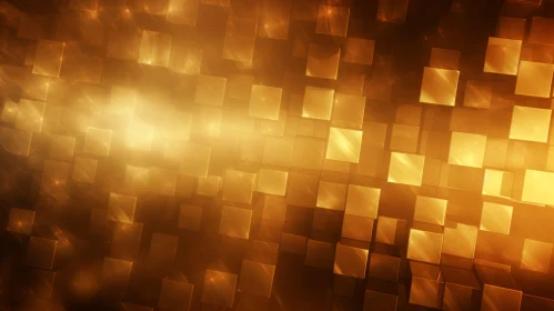 Golden Reflective Cubes - Abstract 3D Rendering