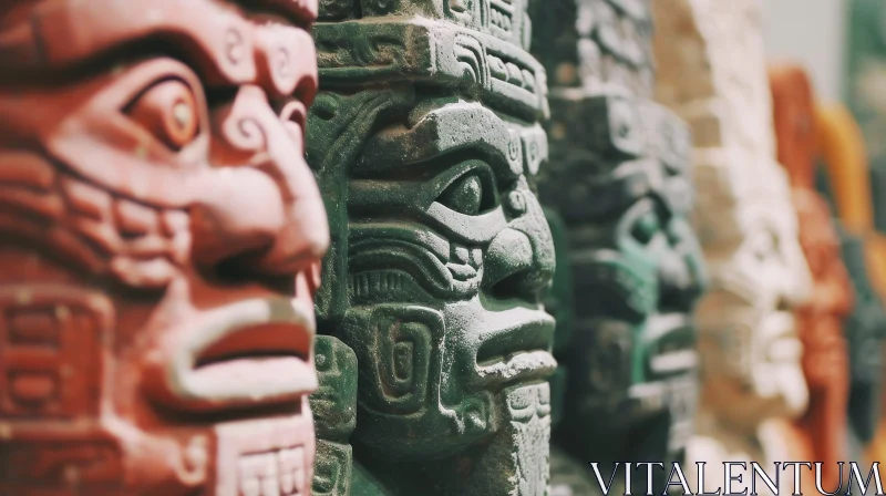Intriguing Mayan Stone Masks AI Image