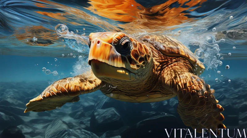 Majestic Sea Turtle Swimming Underwater AI Image
