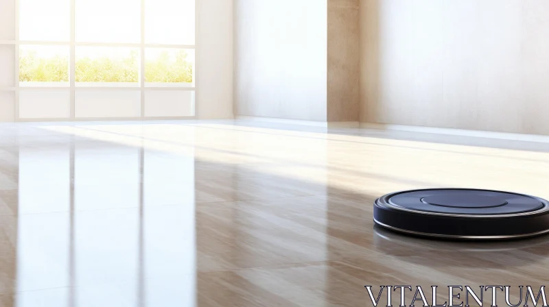 AI ART Modern Robotic Vacuum Cleaner in Bright Room