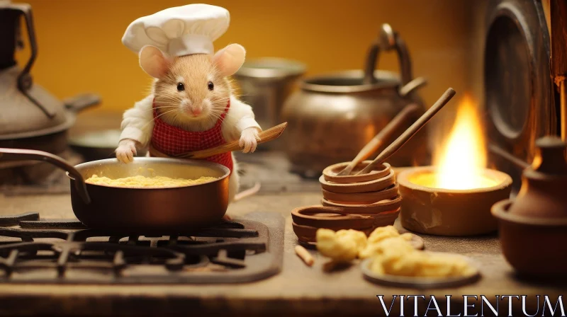 Mouse Chef Cooking Scene - Nostalgic Kitchen Ambiance AI Image