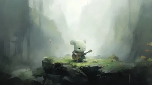Mysterious Digital Painting of Bear-Like Creature in Misty Forest