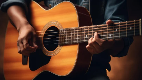 Person Playing Acoustic Guitar - Close-up Shot
