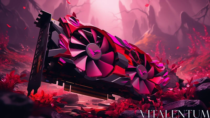 Red and Black Computer Graphics Card in Forest Setting AI Image