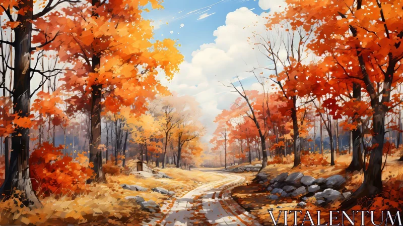 Serene Fall Landscape with Vibrant Trees and Forest Path AI Image
