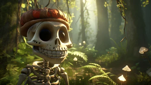 Smiling Skeleton in Forest - 3D Rendering
