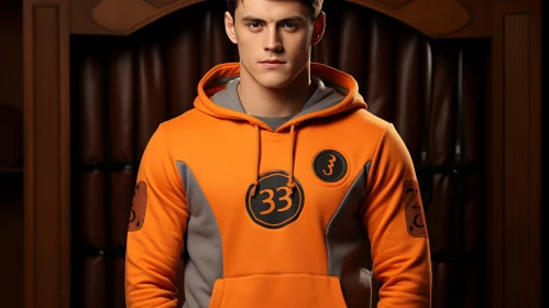 Stylish Male Model in Orange and Gray Hoodie