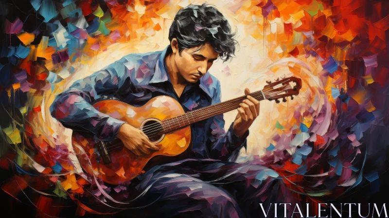 Young Man Playing Guitar - Artistic Painting AI Image