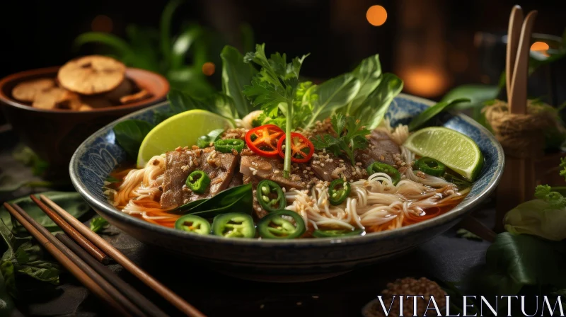 Delicious Vietnamese Pho with Beef and Herbs AI Image