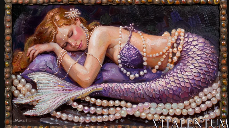 AI ART Enchanting Mermaid Painting on Pearl Bed