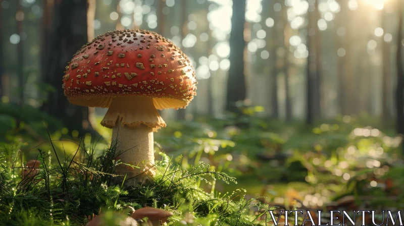 AI ART Enchanting Red Mushroom in Forest