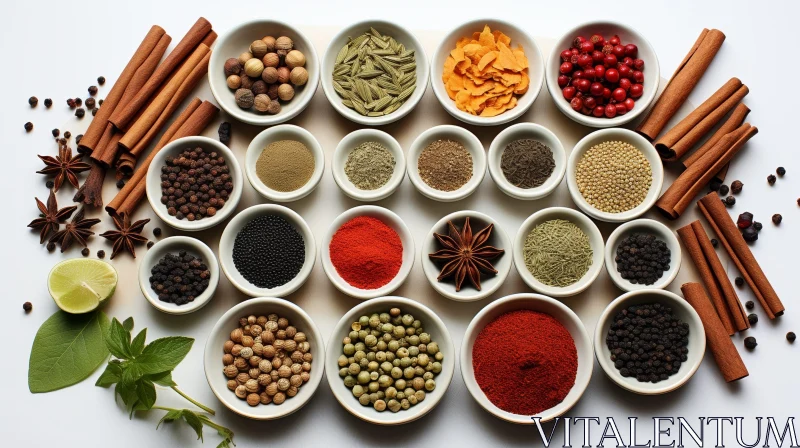 Exquisite Collection of Diverse Spices in Ceramic Bowls AI Image