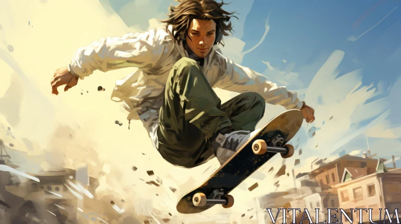 AI ART Male Skateboarder Jumping in Mid-air
