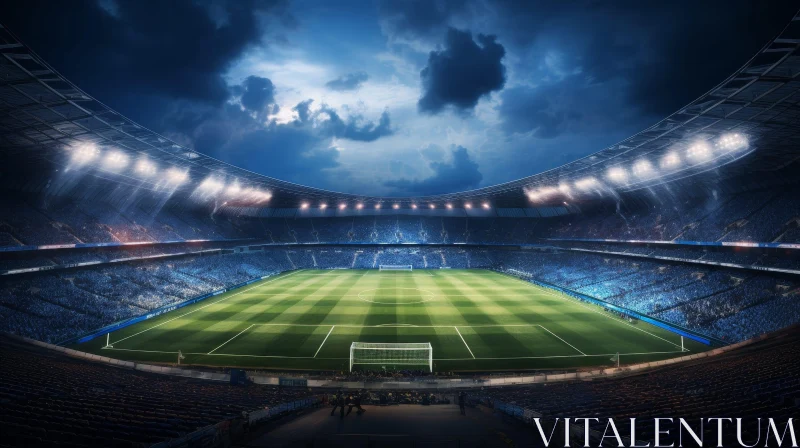 Night Soccer Stadium Scene with Crowded Spectators AI Image