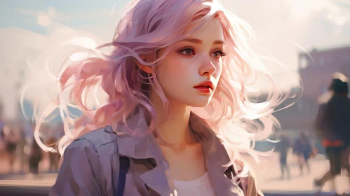 Pink-Haired Woman Portrait in Natural Setting