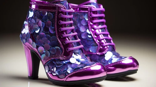 Purple Sparkly High Heel Boots on Purple Background