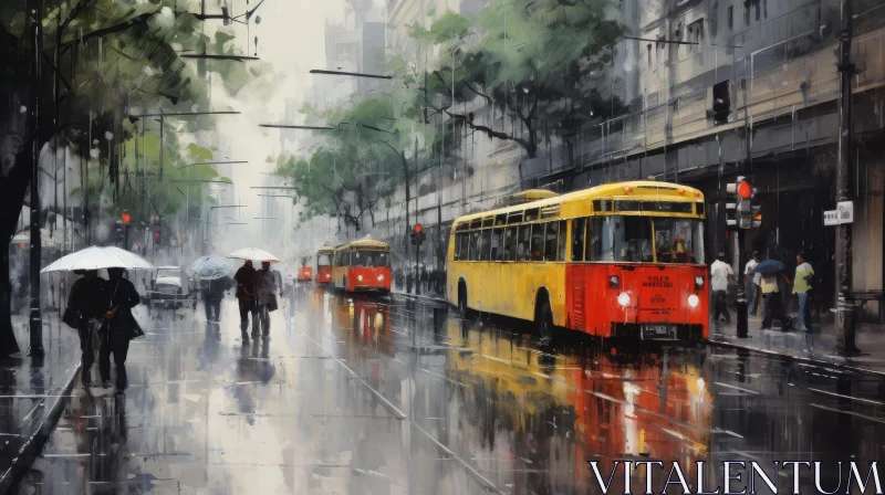 AI ART Rainy City Street Scene Painting