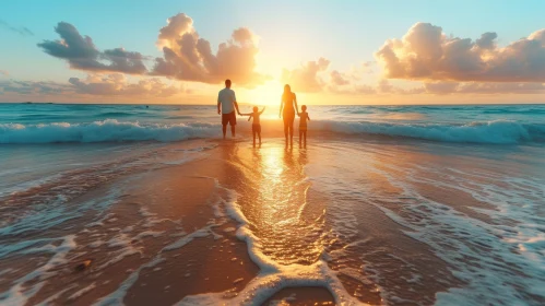 Serene Sunset Beach Family Walk