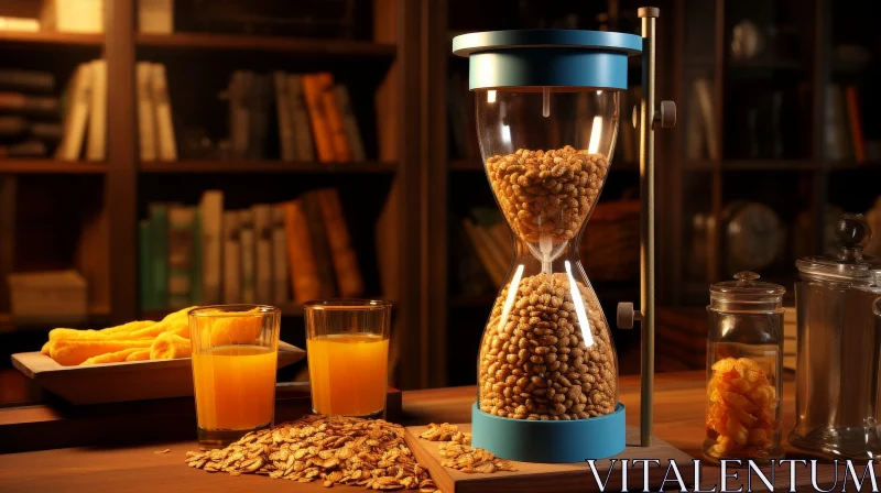 Unique Still Life Composition with Hourglass and Cereal AI Image