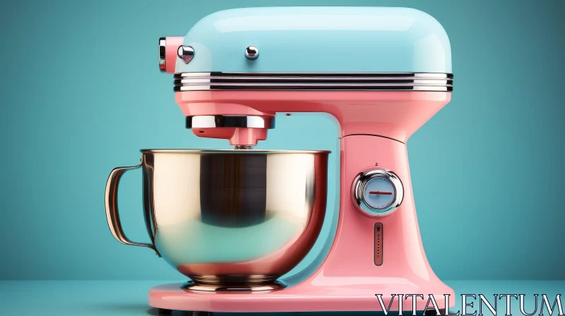 AI ART Vintage Kitchen Mixer in Blue and Pink