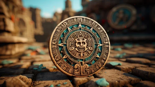 Ancient Mayan Calendar 3D Rendering in Mysterious Setting