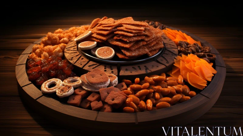Delicious Snack Assortment on Wooden Tray AI Image