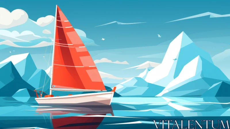 Tranquil Sailboat Illustration on Calm Sea AI Image