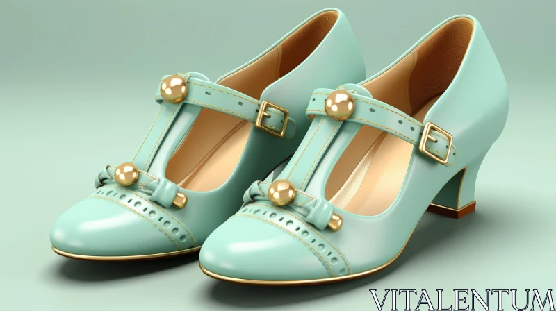 Elegant Mint Green Vintage Women's Shoes AI Image