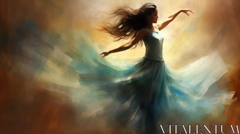 Graceful Woman Dancing in Blue Dress | Art Painting AI Image