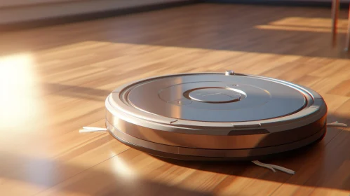 Robotic Vacuum Cleaner on Wooden Floor - Modern Technology Image