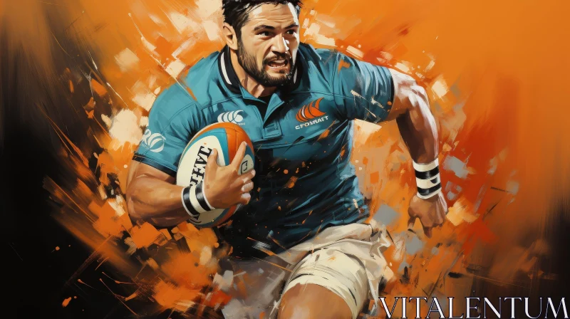 AI ART Rugby Player Painting - Action Sports Artwork